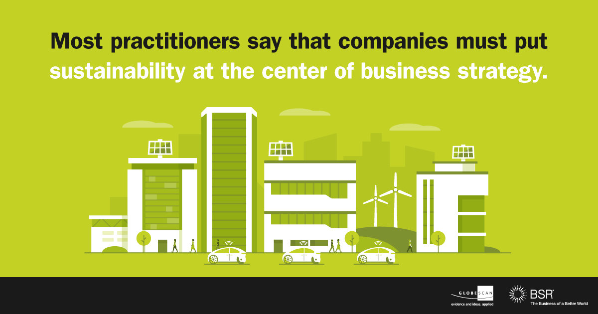 Infographic: Most practitioners say that companies must put sustainability at the center of business strategy.