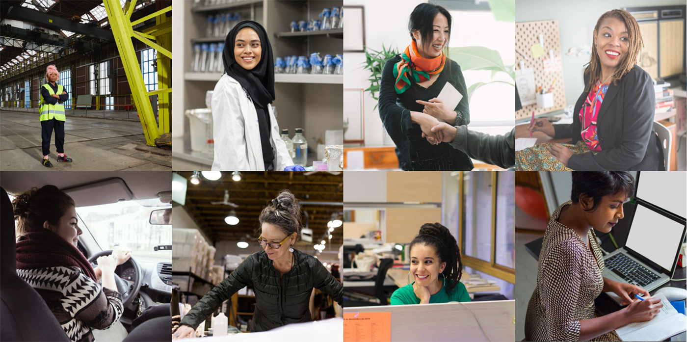 Collage of women workers